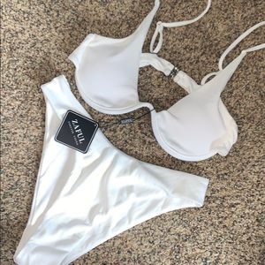 Brand new zaful white ribbed suit